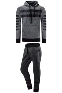 Dernier modèle de survêtements à rayures pour hommes, hauts à manches longues, pantalons de survêtement, tenues de rue, logo en polaire, deux pièces longues - Product Image 6