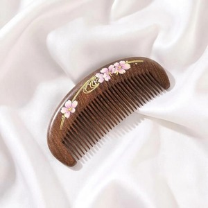 Ensemble de peignes en bois artisanaux de qualité supérieure avec motif de fleurs roses, forme personnalisée, artisanat naturel durable pour l'entretien des cheveux - Product Image 3