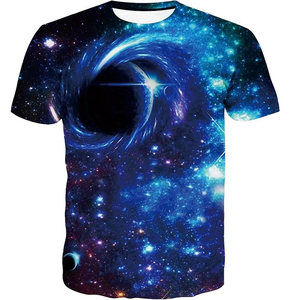 Camiseta de Manga Corta para Hombre con Estampado de Galaxia, Cuello Redondo, Corte Regular, Tejido de Punto, 100% Poliéster, Transpirable, Estilo Casual - Product Image 3
