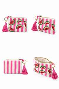 Porte-monnaie perlé fait main avec motif pastèque, mini portefeuille pour femme, fermeture ouverte, portable, avec dragonne et porte-clés - Product Image 4