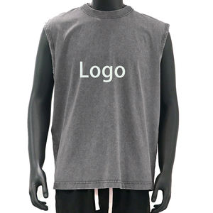 T-shirts sans manches pour hommes, col rond, style rétro, effet délavé, en coton doux et respirant, personnalisables avec logo - Product Image 5