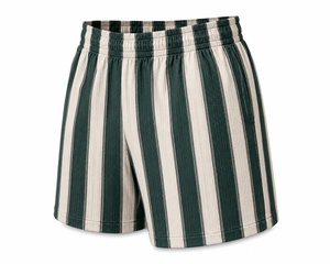 Pantalones Cortos de Boxeo Unisex de Corte Regular con Rayas Verticales Verdes y Crema, de Poliéster/Nailon de Secado Rápido - Product Image 3