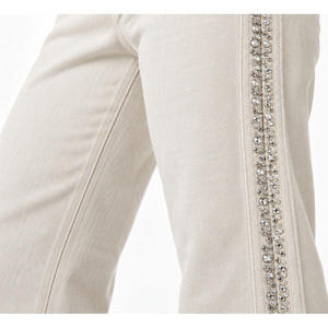 Jeans de mezclilla acampanados de tiro medio con pedrería y bordados para mujer, ajuste ceñido, color crudo, estilo Hip Hop - Product Image 4