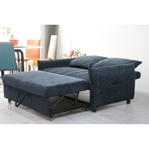 Divano Letto Futon Moderno da 148 cm in Tessuto Blu Navy con Schienale Regolabile per Soggiorno - Product Image 3