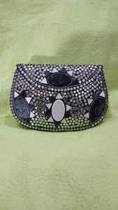 Conifer Handcrafted <b>Mosaic</b> Clutch Bag Embellished Evening Purse <b>Mirror</b> Work Beads Rhinestones Indian Artisan Fashion FLAP - Product Image 3