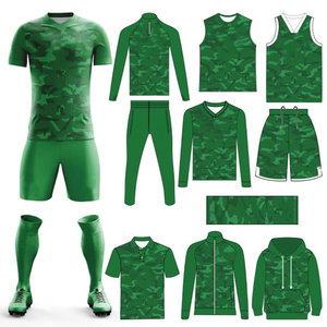 Green Camouflage Football Kit Set Men's Breathable Polyester Sportswear Uniforms with Shorts Socks and Training Tops - Product Image 1
