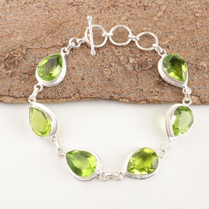 Pulseras de Moda de Plata de Ley 925 con Peridoto y Engaste de Bisel, Diseño de Eslabones en Forma de Pera, Hechas a Mano en Latón para Mujer - Product Image 4