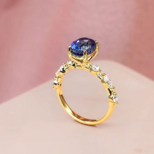 Minimalist <b>Blue</b> Sapphire Gemstone <b>Ring</b> 925 Sterling Silver <b>Ring</b> For Women's - Product Image 2