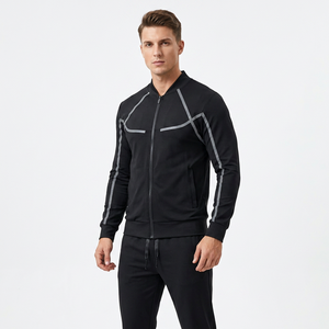 Men's Black Breathable <b>Tracksuit</b> Set Sporty Full Sleeve Zipper Jacket With Side Pockets And Drawstring Pants Autumn Wear - Product Image 3