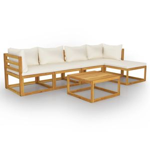 Ensemble de salon de jardin en bois d'acacia massif, crème et marron, 100 % polyester - Product Image 2