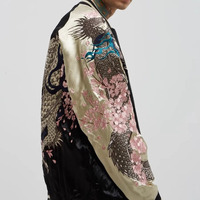 Veste Sukajan Sportive en Satin Brodé Premium, Col Montant, Personnalisable, Écologique, Respirante, Légère, Style Japonais Tendance
