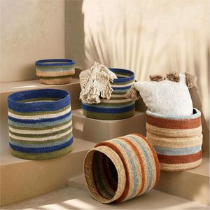 Natural Jute <b>Rope</b> <b>Basket</b> Handcrafted Striped Design - Large Capacity Multipurpose <b>Storage</b> Container for Living Room and Bedroom - Product Image 1