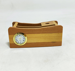 Natural Wood Pen Stand With Clock Wooden Pen Stand & <b>Desk</b> Organizer with Quartz Movement Needle Display - Product Image 6