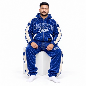 <b>Velour</b> Full Zip <b>Tracksuit</b> Side Panel Detail Embroidered Letter Design Relaxed Jogger Pants Casual Sportswear Set for <b>mens</b> - Product Image 2