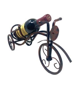 Porte-bouteille décoratif en métal pour vélo, support sculptural pour une bouteille, design classique et moderne, sur roulettes, capacité 3L, finition bronze, en fer - Product Image 5