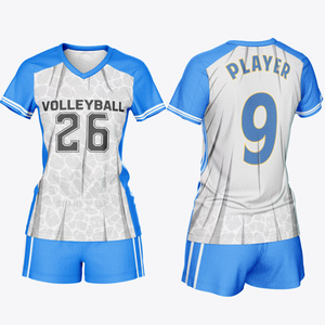 ชุดเสื้อวอลเลย์บอลสีน้ำเงินขาวแบบกำหนดเองสำหรับผู้หญิง ชุดกางเกงขาสั้นคอวีแขนสั้น โพลีเอสเตอร์ดูดซับความชื้น เบอร์ 26 ชุดทีม - Product Image 2