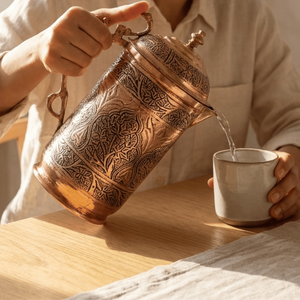 Handmade Engraved Copper Water Pitcher <b>Large</b> Capacity Metal Jug with Lid for Home Party <b>Tea</b> Serving - Product Image 4