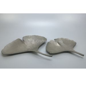 Plateau de service artisanal écologique en feuille de Ginkgo, plateau décoratif en métal poli, plat de présentation élégant pour la table, décoration d'intérieur - Product Image 3