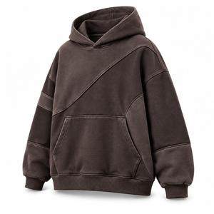 Sudadera con Capucha Premium 100% Algodón Marrón con Paneles y Costuras Transpirables, Bolsillos, Estilo Oversize, Tejido Grueso, Lavado Vintage - Product Image 2