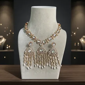 Elegant Brass Necklace & Earrings Set with Luxury American Diamonds for Wedding Anniversary Party & Engagement Gifts - Product Image 6