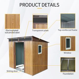 Abri de jardin en métal couleur café de 1,8 m x 1,5 m avec fenêtre et plaque transparente pour le rangement du jardin et de la pelouse - Product Image 3