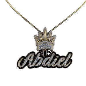 Haute qualité Hip Hop bijoux nom personnalisé pendentif glacé lettre couronne Bali Moissanite noir émail lettres cursives pendentif - Product Image 1