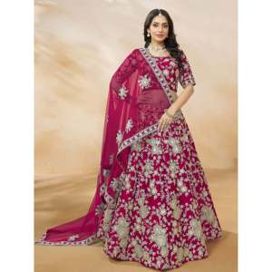 Dazzling Pink Silk Embroidered Lehenga Choli for <b>Wedding</b> - Product Image 4