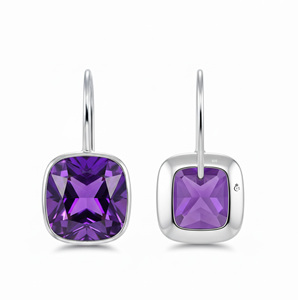 Boucles d'oreilles pendantes à clip en argent 925 de luxe avec strass en cristal taille coussin pour femme, pour usage quotidien, cadeau, sertissage clos - Product Image 2