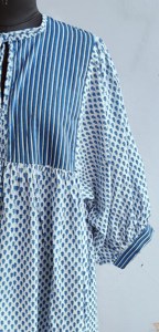 Women's <b>Loose</b> Fit Striped And Floral Print Midi <b>Dress</b> Tie Neck Puff Sleeve Casual Summer Woven Cotton Breathable <b>Dress</b> - Product Image 4