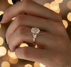 แหวนหมั้นเพชรมอยส์ซอไนต์รูปไข่มีเอกลักษณ์เฉพาะสาขาใบไม้ชุบทองเงินมินิมอลหรือแหวนครบรอบของขวัญแต่งงานที่เรียบง่าย - Product Image 2