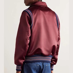 Men's <b>Burgundy</b> Varsity <b>Jacket</b> Turn-down Collar Button Closure Preppy Style Autumn Wear Regular Fit Solid Color Polyester Shell - Product Image 4