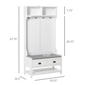 Panca da Ingresso 3-in-1 Bianca Imbottita con Appendiabiti, Scarpiera, 2 Cassetti Contenitori e 4 Ganci - Per Arredamento Casa e Hotel - Product Image 3