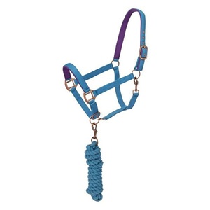 Ensemble de licou et longe pour cheval en nylon rembourré, personnalisable OEM, réglable, avec ferrures or rose, pour l'équitation, vente en gros, prix usine - Product Image 2