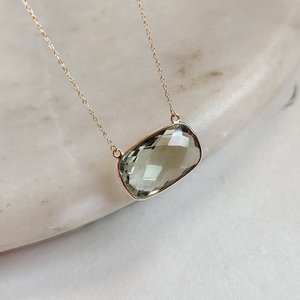 Pendentif en améthyste verte naturelle, taille coussin rectangulaire, en or 14 carats, 12x20 mm, bijoux fins et élégants pour femmes, vente en gros - Product Image 3