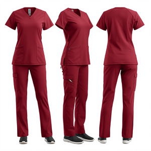 Ensemble de tenue médicale extensible de qualité supérieure pour femmes, couleur rouge vin, uniforme de soins de santé confortable, vêtements de travail professionnels - Product Image 1