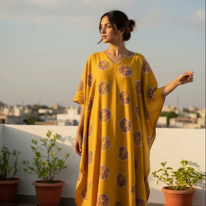 Caftán Maxi Tejido a Mano con Tinte Tie Dye para Mujer, 100% Algodón, Corte Holgado, Lavable, Ecológico, Ropa Casual de Verano para Vacaciones - Product Image 1