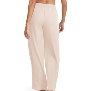 Pantalones Anchos de Punto Beige para Mujer, Cintura Alta con Cordón, Corte Holgado Informal, Largos, Color Sólido, para Verano, 100% Algodón - Product Image 2