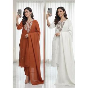 Nouvelle collection exclusive de Salwar Kameez pour femmes pour les festivals de Navratri et Diwali, en soie Chanderi, longueur 48 pouces - Product Image 1