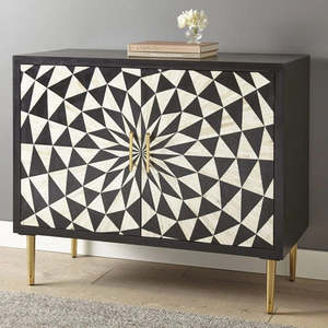 Cómoda de lujo con incrustaciones de hueso con intrincado moderno diseño floral elegante dormitorio almacenamiento acento ajustable por Tradebyd - Product Image 1