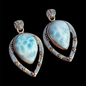 Latest Stylish Bohemian Larimar Gemstone 925 <b>Sterling</b> <b>Silver</b> Pear Shape <b>Dangle</b> Drop Fashionable <b>Earrings</b> for Women Party Wedding - Product Image 3