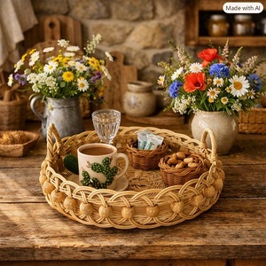 Unique Handmade Classic Single <b>Bamboo</b> Rattan Eco-Friendly Multifunction Decorative Serving Tray Handles for Tableware Beverage - Product Image 3