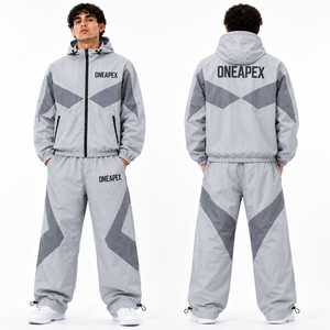 Ensemble de survêtement coupe-vent gris clair pour homme, veste à capuche, pantalon de survêtement, vêtements de sport personnalisés, streetwear, tenue d'entraînement deux pièces - Product Image 2