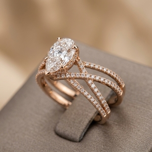 Bague solitaire halo en diamant de laboratoire, or massif 14k 18k, taille poire, sertissage à la cire, joli cadeau d'anniversaire, bague de fiançailles - Product Image 1