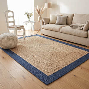 Tapis rectangulaire en jute tressé de qualité supérieure 150 × 240 cm avec bordure noire pour salon contemporain - Product Image 2