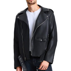 Vestes en cuir pour hommes Comfortex International, veste bomber en similicuir pour hommes, col à revers, fermeture éclair asymétrique, coupe ajustée, veste de motard - Product Image 6