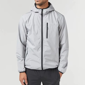Veste coupe-vent à capuche gris clair pour homme, coupe régulière, fermeture éclair intégrale, décontractée, pour l'extérieur, en polyester, vestes pour homme - Product Image 1
