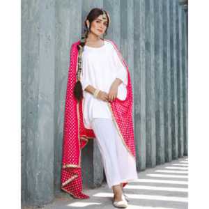 Traje de Gasa Blanco Talla XS para Mujer, Modelo Anna, con Dupatta con Trabajo de Espejos - Product Image 1