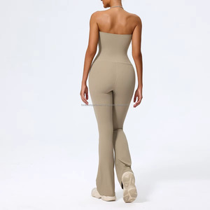 Body de yoga rosa con cuello halter y fruncido, de cintura alta, sin mangas, de una pieza, para mujer, ropa deportiva. - Product Image 4