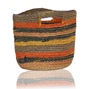 Pochette en jute rayée, style bohème écologique, durable, à ouverture supérieure, pour usage quotidien, idéale pour le rangement et le shopping - Product Image 1