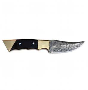 High contrast acid etched patterned damascus steel utility <b>tool</b> with trailing point <b>profile</b> with Black Composite Scales - Product Image 1